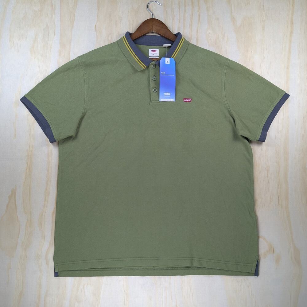Levi's Men's XL Green Polo Shirt Standard Fit Striped Collar Red Tab Cotton NWT